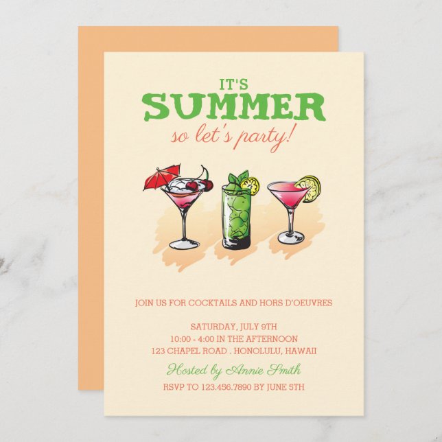 Summer Cocktail Party Invitation (Front/Back)