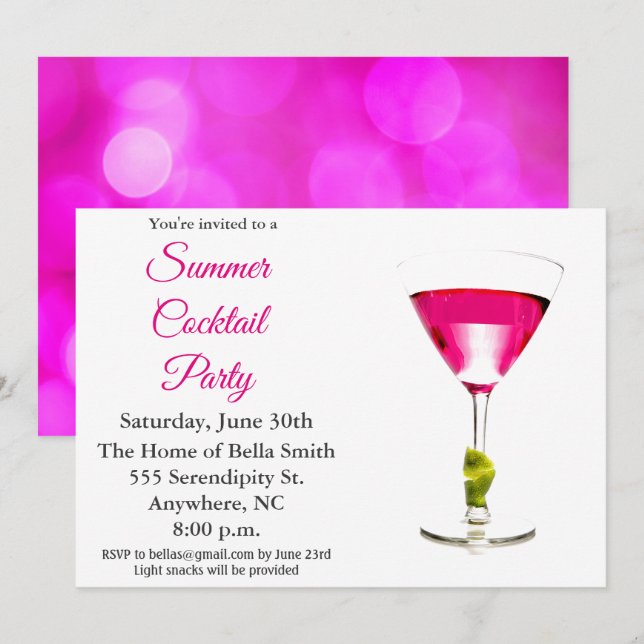 Summer Cocktail Party Pink Invitation (Front/Back)