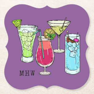 Summer Cocktails custom monogram paper coasters