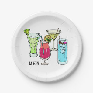 Summer Cocktails custom monogram paper plates