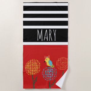 Summer Colorblock Stripes Yellow Bird Beach Towel