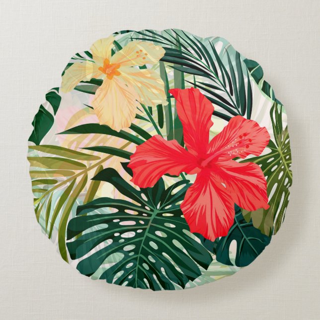 Summer colorful hawaiian seamless pattern with tro round pillow (Front)