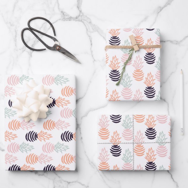 Summer colorful pineapple fruit pattern wrapping paper sheet (Front)