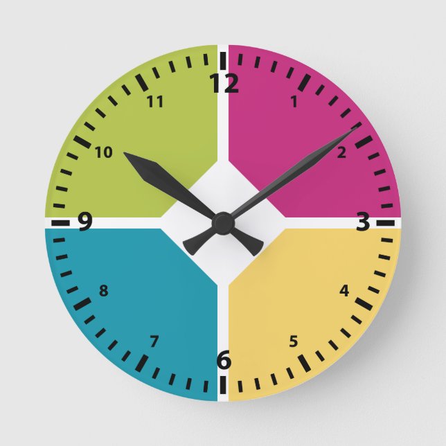 SUMMER COLORS Quadrants Optional MONOGRAM Round Clock (Front)