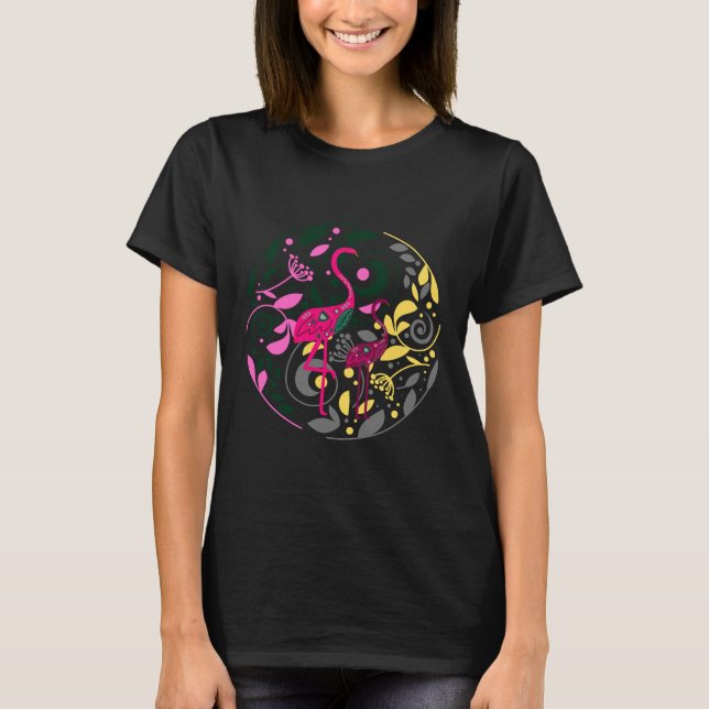 Summer Colourful Flamingo Circle Leaf Women's T-Shirt (Front)