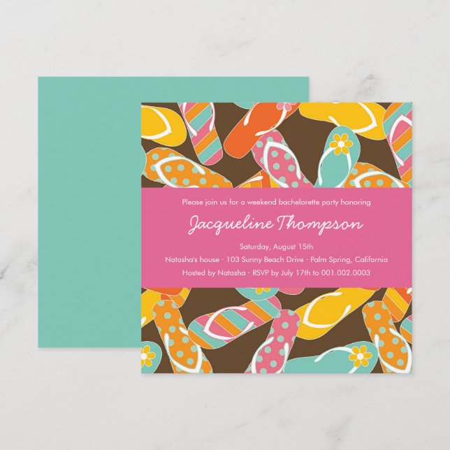 Summer Colourful Flip Flops Chic Bachelorette Part Invitation (Front/Back)