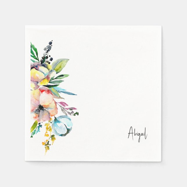 Summer Colourful Floral Personalized Napkin (Front)