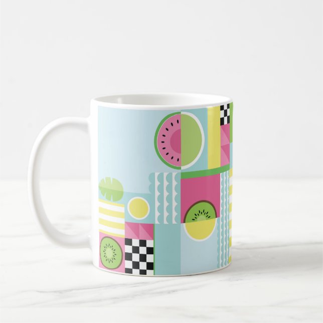 Summer colourful mosaic, watermelon kiwi fruit  coffee mug (Left)