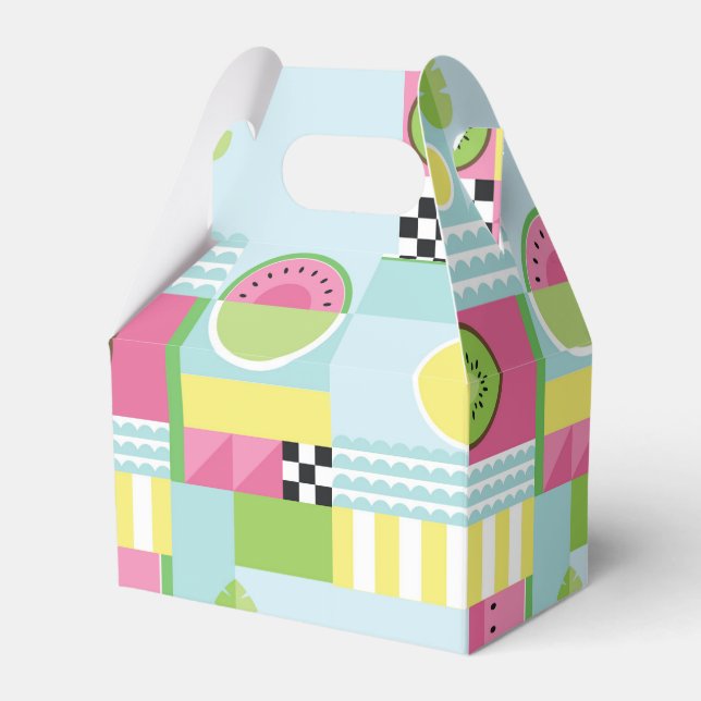 Summer colourful mosaic, watermelon kiwi fruit  favor box (Front Side)