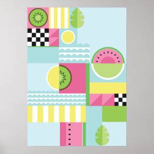 Summer colourful mosaic, watermelon kiwi fruit poster