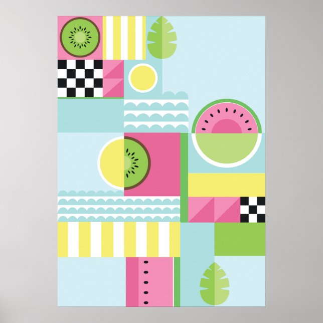 Summer colourful mosaic, watermelon kiwi fruit poster (Front)