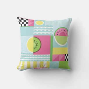Summer colourful mosaic, watermelon kiwi fruit throw pillow
