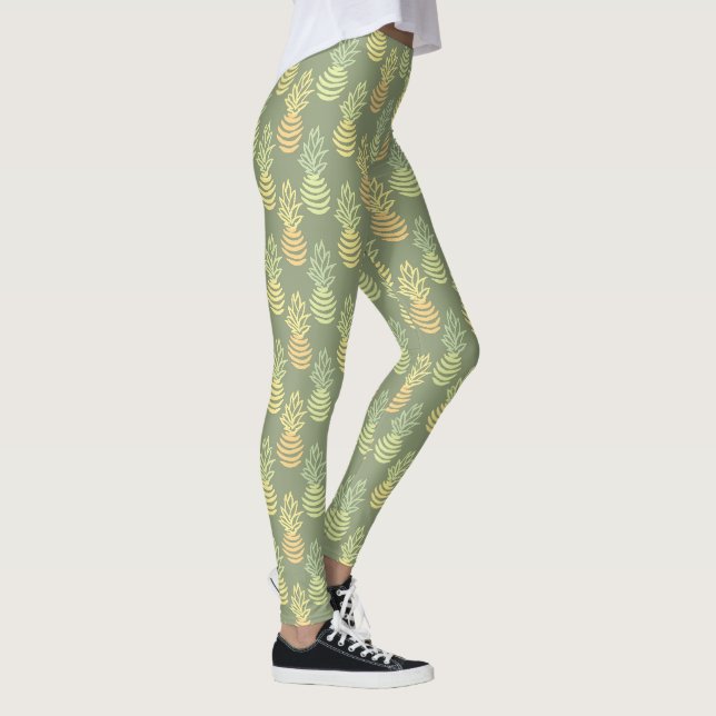 Summer colourful pineapple fruit green pattern leggings (Right)