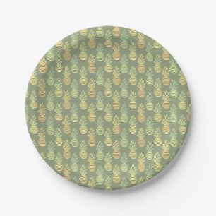 Summer colourful pineapple fruit green pattern paper plate
