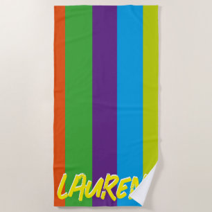 Summer Colourful Stripes Personalized Beach Towel