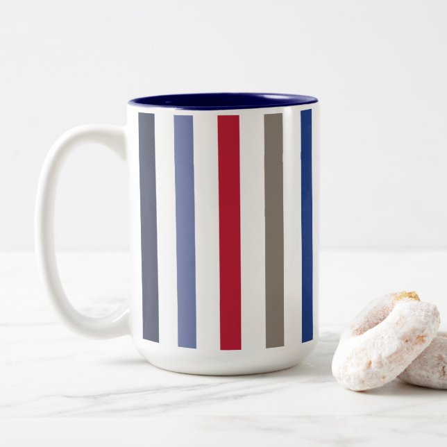 Summer Colourful Stripes Two-Tone Coffee Mug (With Donut)