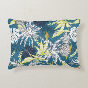 Summer colourful tropical forest leaves and fruits accent pillow