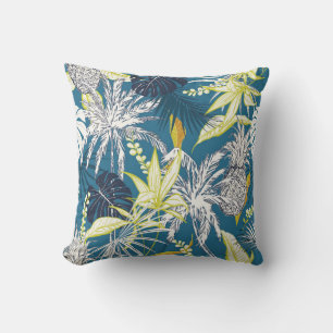 Summer colourful tropical forest leaves and fruits throw pillow