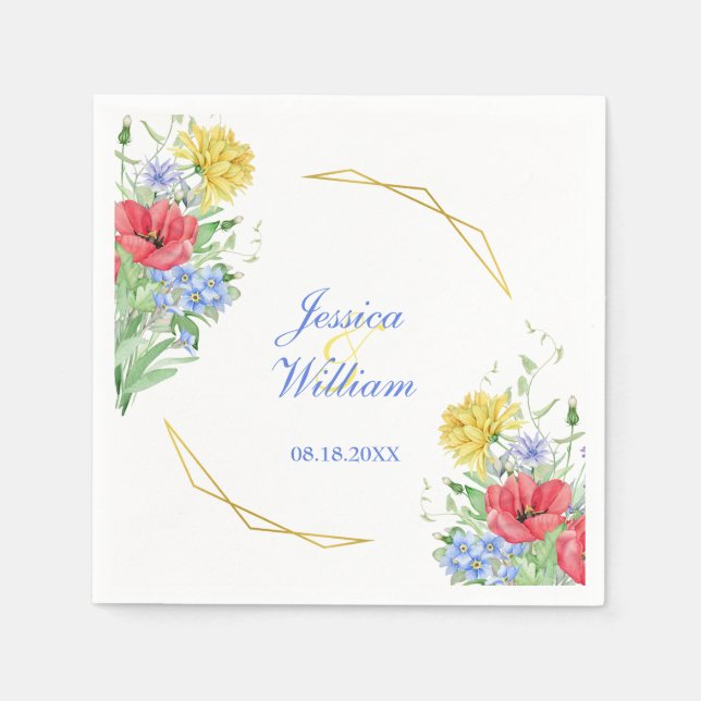 Summer Colourful Wildflowers Wedding Napkin (Front)