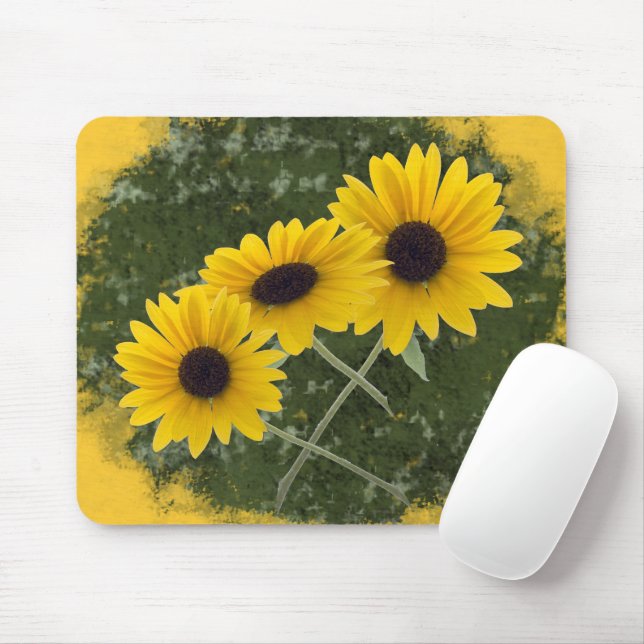 Summer Colours with Triple Sunflower Photograph Mouse Pad (With Mouse)