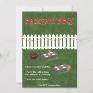 Summer Cookout Backyard BBQ Party Invite