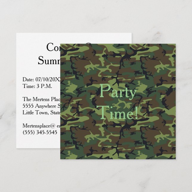 Summer Cookout Camouflage Military Green Pattern Invitation (Front/Back)