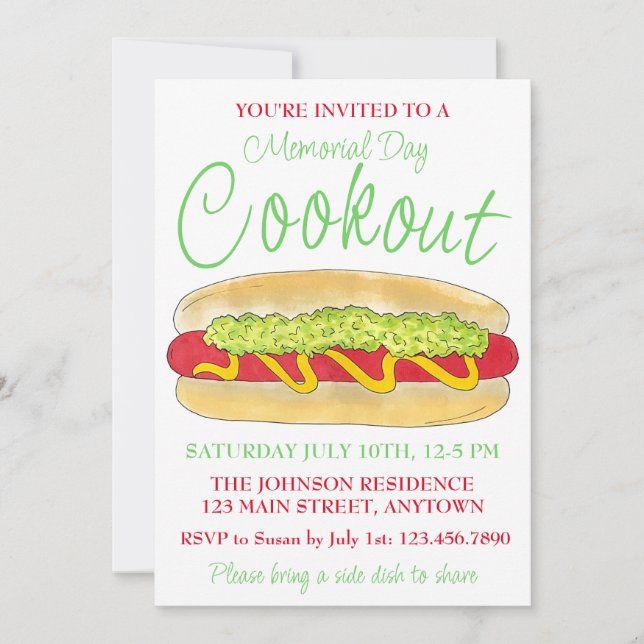 Summer Cookout Picnic Maine Red Snapper Hotdog ME Invitation (Front)