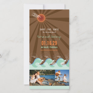 Summer Cool Aqua Waves And Brown Sun Beach Photo Save The Date