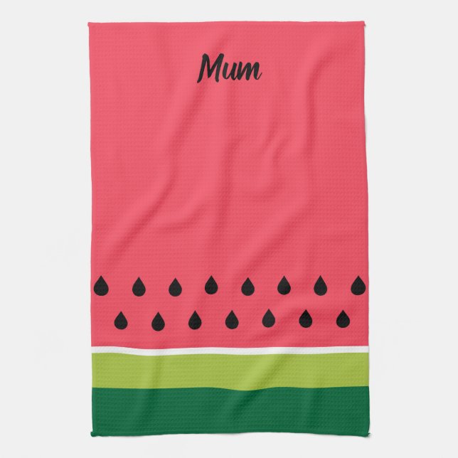 Summer Coral Pink Green Watermelon Fruit Slice Kitchen Towel (Vertical)