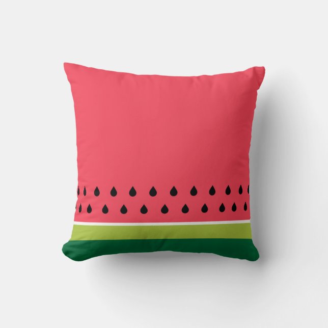 Summer Coral Pink Green Watermelon Fruit Stripes Throw Pillow (Front)