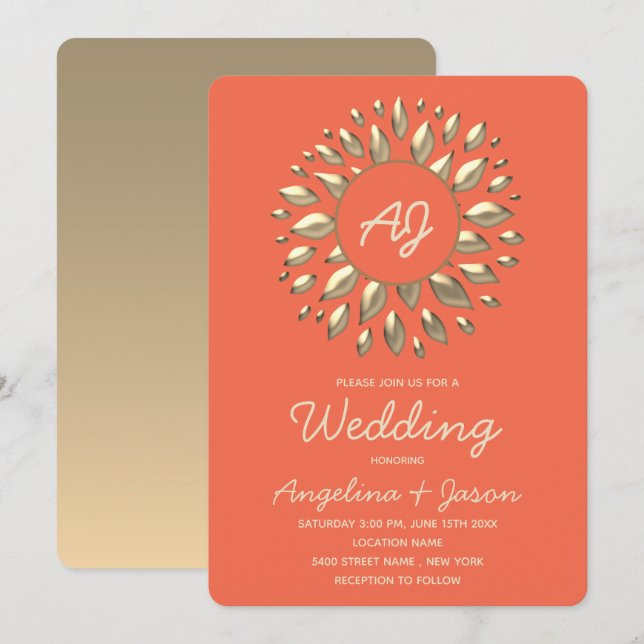 Summer Coral Wedding Invitation (Front/Back)