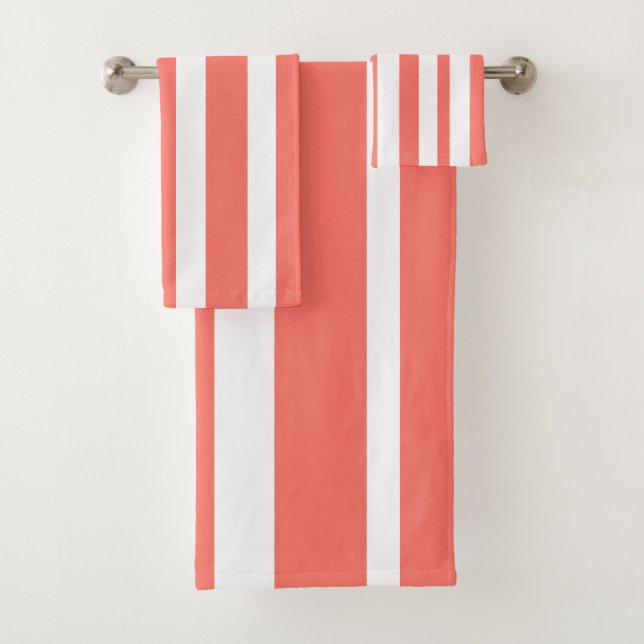 Summer Coral White Stripes Bath Towel Set (Insitu)