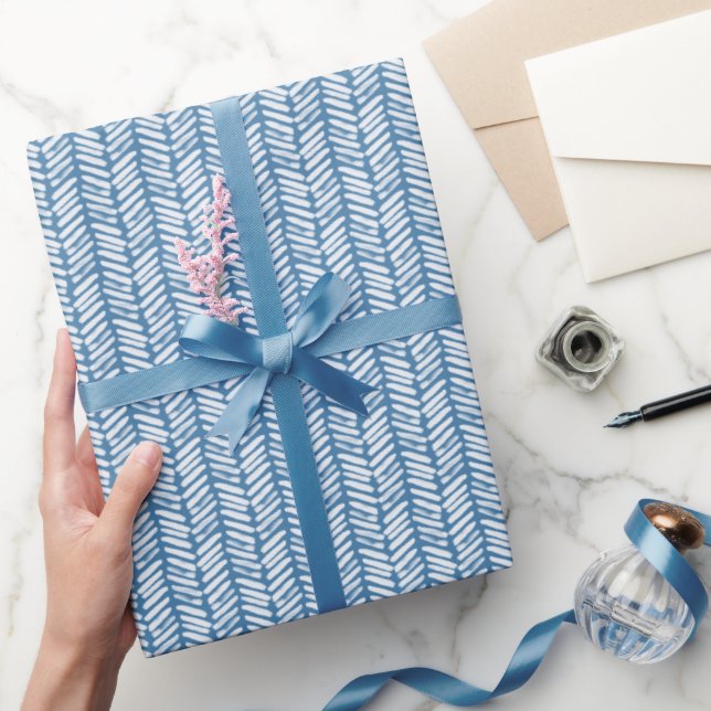 Summer Cornflower Blue White Zigzag Stripes Art Wrapping Paper (Gifting)