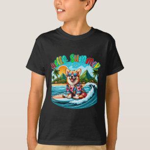 Summer Costume Corgi Sungles Surfing On Beach Surf T-Shirt