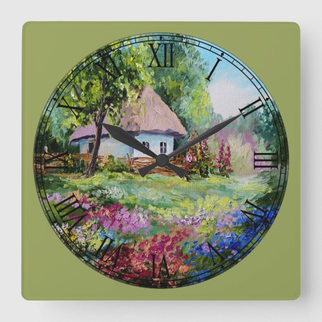 Summer Cottage Fine Art Square Wall Clock (Front)