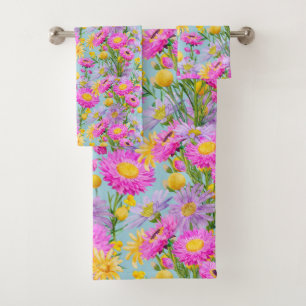 Summer Cottage Garden Blue Bath Towel Set