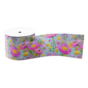 Summer Cottage Garden Blue Grosgrain Ribbon
