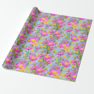 Summer Cottage Garden Blue Wrapping Paper