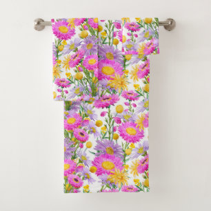 Summer Cottage Garden White Bath Towel Set