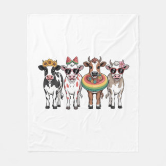 Summer Cows PNG, Beach Farm Fleece Blanket