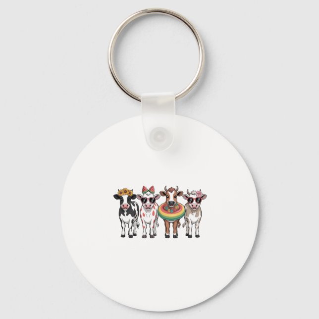 Summer Cows PNG, Beach Farm Keychain (Front)
