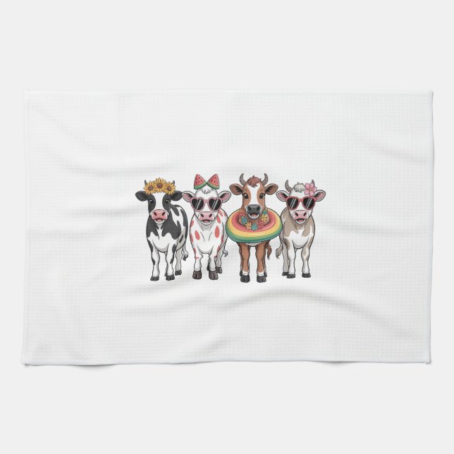 Summer Cows PNG, Beach Farm Kitchen Towel (Horizontal)