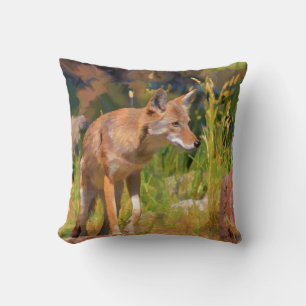 Summer Coyote Wildlife Painting Throw Pillow