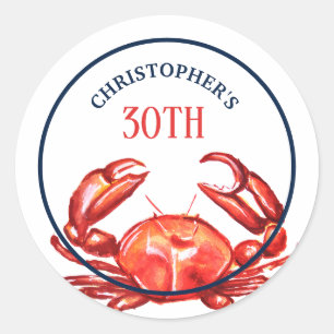 Summer Crab 30th Birthday Party Classic Round Sticker