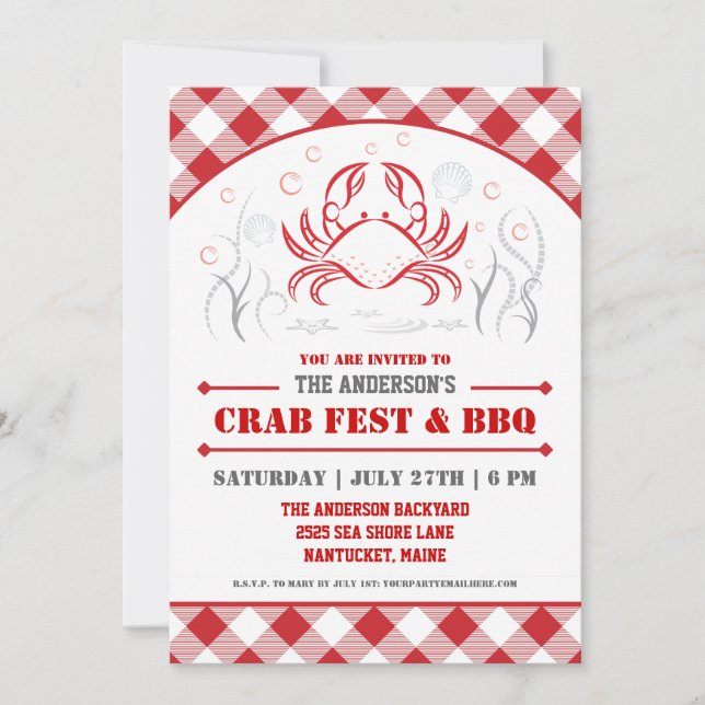 Summer Crab Boil & BBQ Party Invitation (Front)