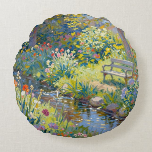 Summer Creek Flowers  Round Pillow (Front)
