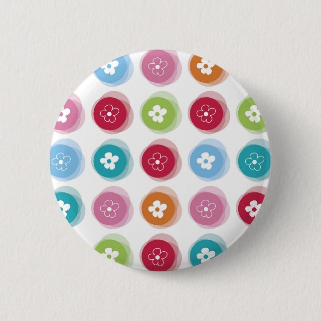 Summer Cute Daisy Flower Fuzzy Dots Colourful Fun 2 Inch Round Button (Front)