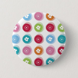 Summer Cute Daisy Flower Fuzzy Dots Colourful Fun 2 Inch Round Button
