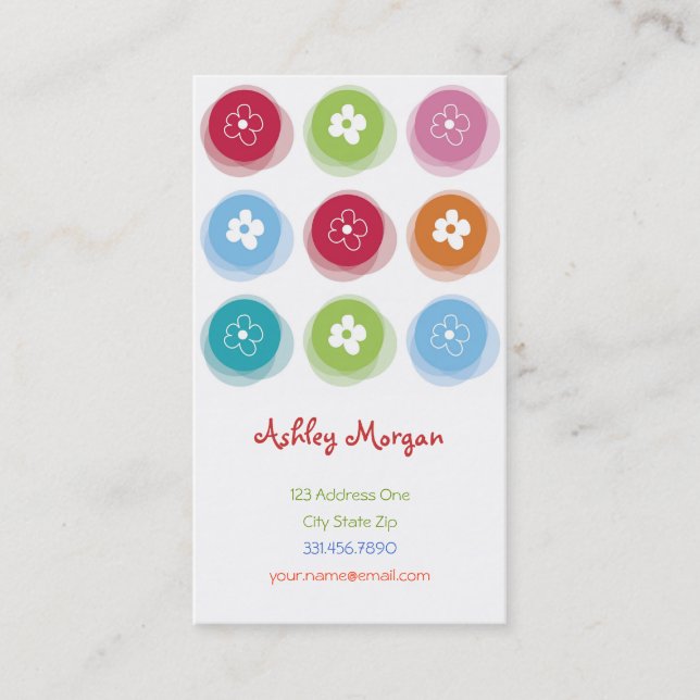 Summer Cute Daisy Flower Fuzzy Dots Colourful Fun Business Card (Front)