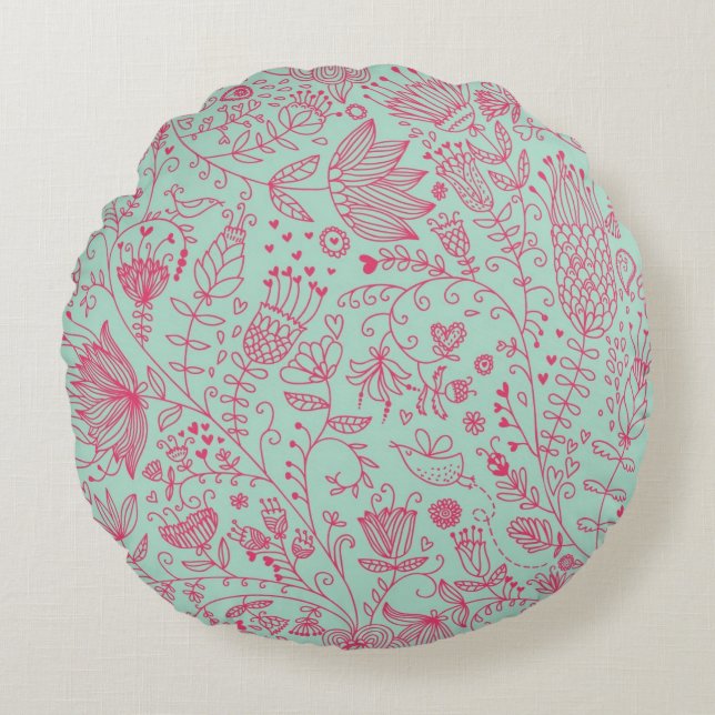 Summer cute floral pattern round pillow (Front)